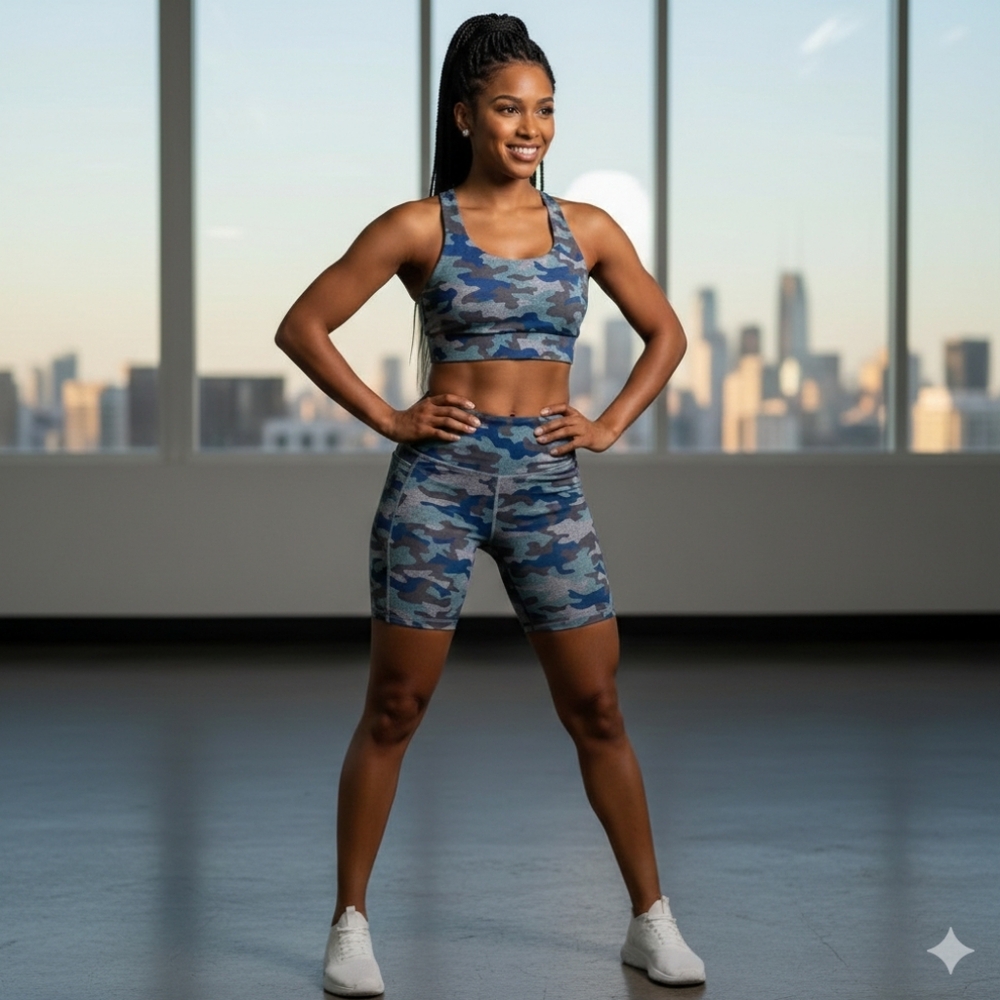 Camo Sports Bra & Biker Short Set